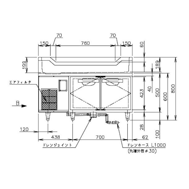 ホシザキ RW-120SNCG-ML 舟形シンク付 コールドテーブル 内装 ホシザキ RW-120SNCG-ML 舟形シンク付 コールドテーブル 内装