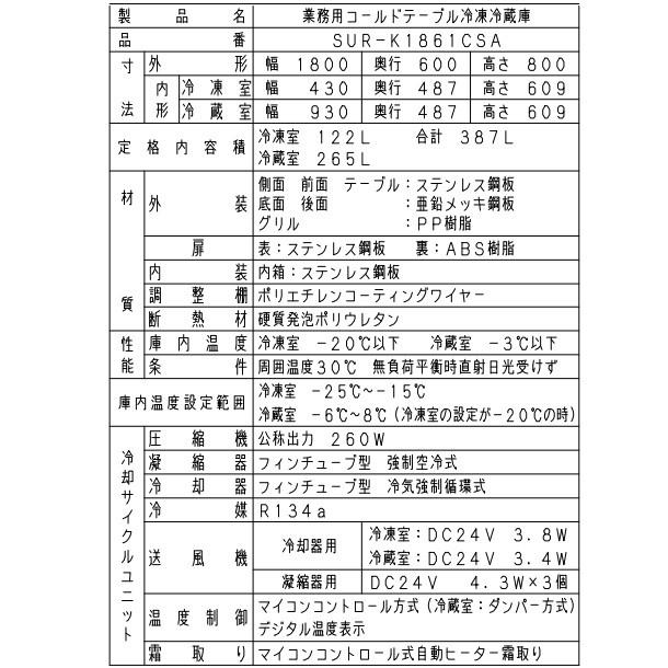 SUR-K1861CSB パナソニック 冷凍冷蔵 コールドテーブル 1Φ100V 業務用冷蔵庫 別料金にて 設置 入替 回収 処分 廃棄 クリーブランド｜cleaveland｜06