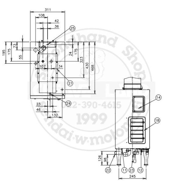 ホシザキ　食器洗浄機用ガスブースター　ヒートパイプ専用　WB-25H-HP2　都市ガス専用　単相100V　2020年製　中古　厨房機器　R6-0017 WB-24J-HP【ホシザキ】ガスブースターヒートパイプ専用 287×510×680(mm