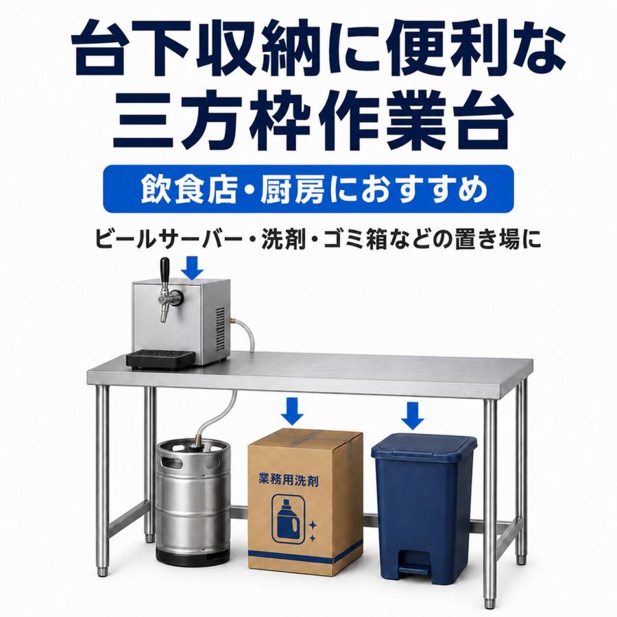 シンコー ステンレス作業台 三方枠 組み立て式 WT-6060 幅600×奥行600