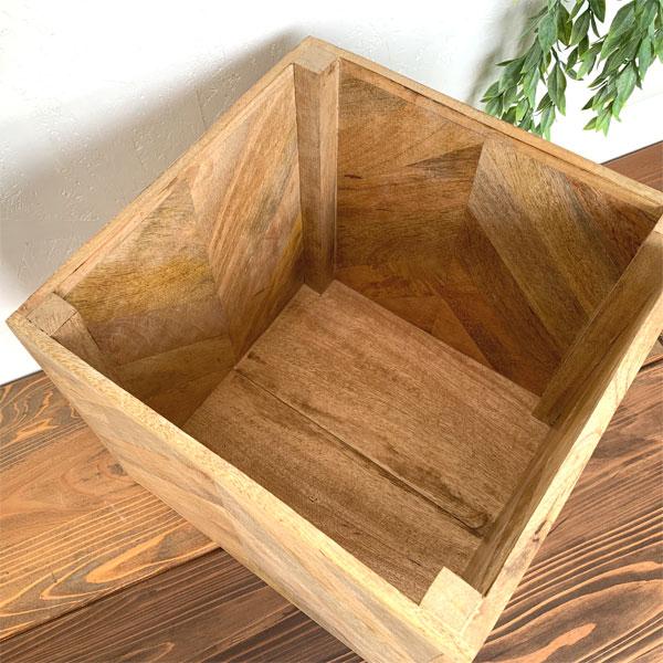 ヘリンボーン ポットカバー 32cm（8号鉢対応) ウッドプランターカバー 底穴なし マンゴーウッド 観葉植物 木製収納_1