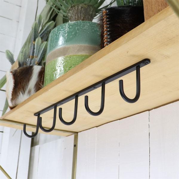 アイアンハンギング フック 吊り下げ用 ブラック シンプル 5連 下向き用フック | 