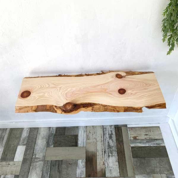 送料無料 無垢板 無垢 棚板 テーブル 皮付 机 天板 板 一枚板 国産桧 