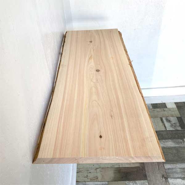 送料無料　無垢板　無垢　板　棚板　檜　机　天板　テーブル　一枚板　国産　桧　ヒノキ　皮付　DIY　一点物