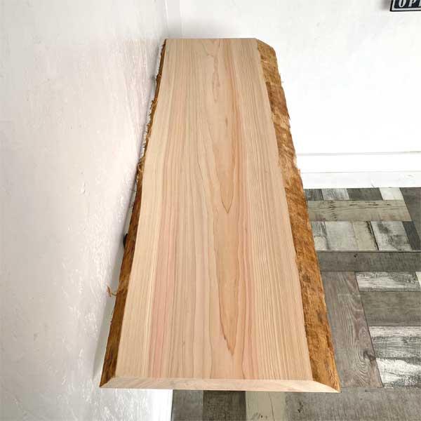 送料無料 無垢板 無垢 棚板 テーブル 皮付 机 天板 板 一枚板 国産 桧