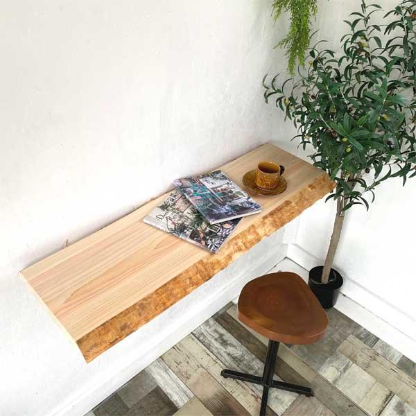 送料無料 無垢板 無垢 棚板 テーブル 皮付 机 天板 板 一枚板 国産 桧