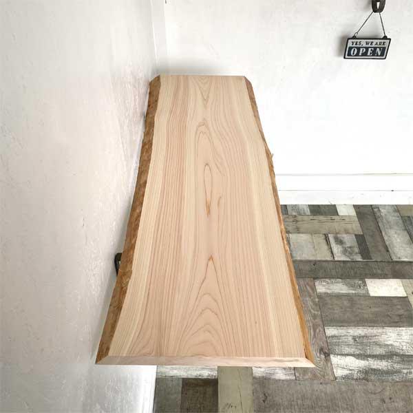 送料無料 無垢板 無垢 棚板 幅1m 奥行約35cm 厚み約3.2cm 皮付 桧 天板