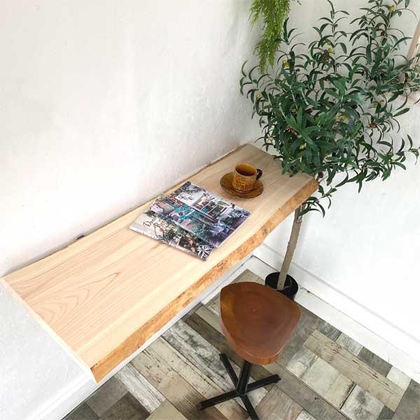 送料無料 無垢板 無垢 棚板 幅1m 奥行約35cm 厚み約3.2cm 皮付 桧 天板