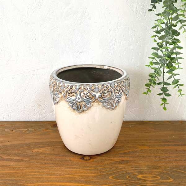 ラウンドポット ４号 プランター 陶器 フラワーポット ナチュラル アンティーク ヨーロピアン | 