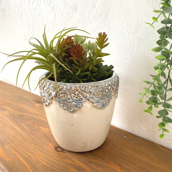 ラウンドポット ４号 プランター 陶器 フラワーポット ナチュラル アンティーク ヨーロピアン |  | 01