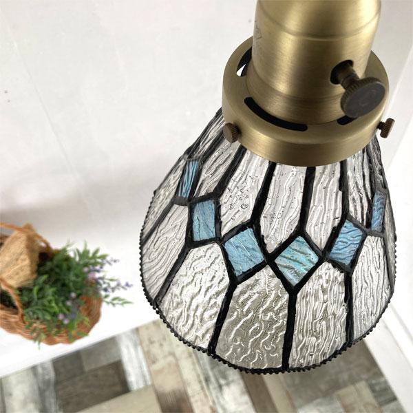 釣り下げ式ライト ステンドグラスシェード ブルー レトロモダン クラシック |  | 03