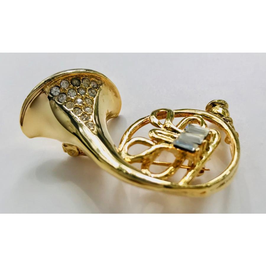 フレンチホルン・ラインストーン ゴールド ブローチ French Horn with Rhinestone Brooch RB48音楽