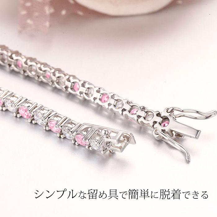 ブレスレット レディース メンズ 50 40 20代 テニスブレスレット プラチナ 仕上  誕生日  母の日 プレゼント  女性 ピンク カラ―の画像