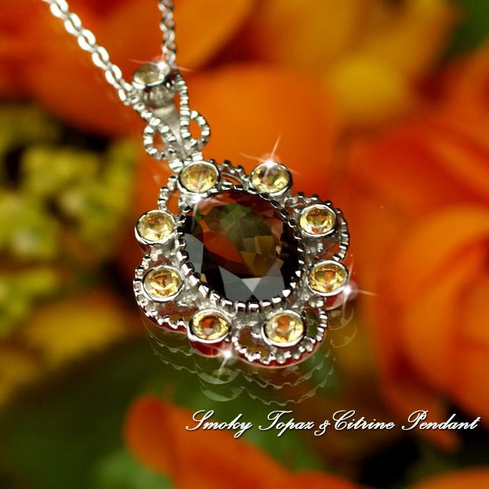 ネックレス レディース スモーキー トパーズ &シトリン ペンダント  