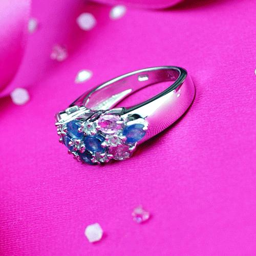 サファイア & ホワイト トパーズ スタイリッシュ リング 誕生日 母の日 プレゼント  女性  妻 結婚記念日 人気 _豪の画像