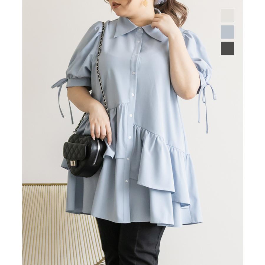 大きいサイズ レディース CLETTEオリジナル☆アシメティアードシャツ