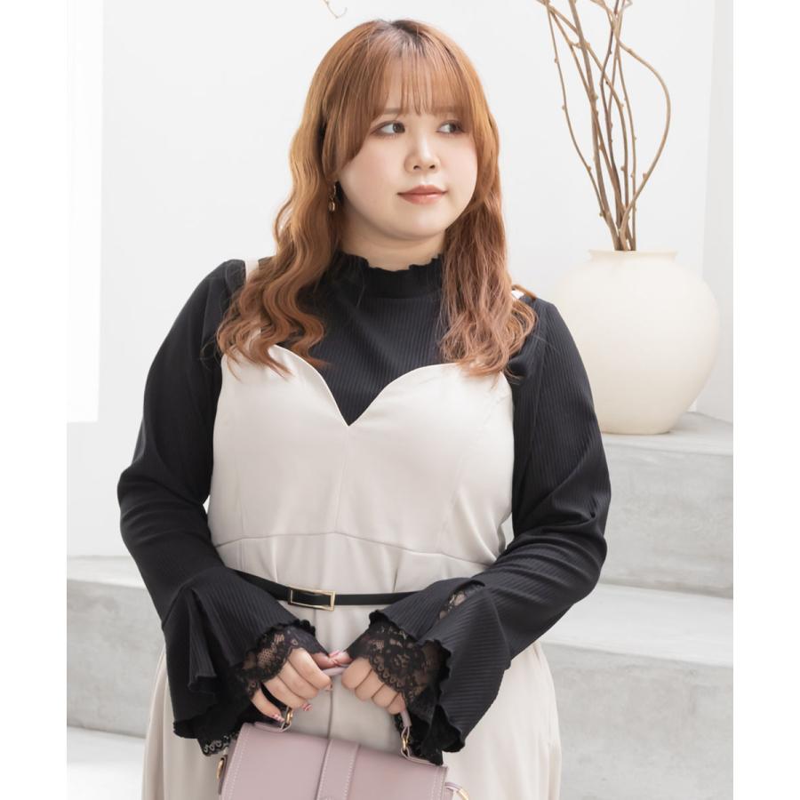 大きいサイズ レディース CLETTE オリジナル 袖レース プチハイネック