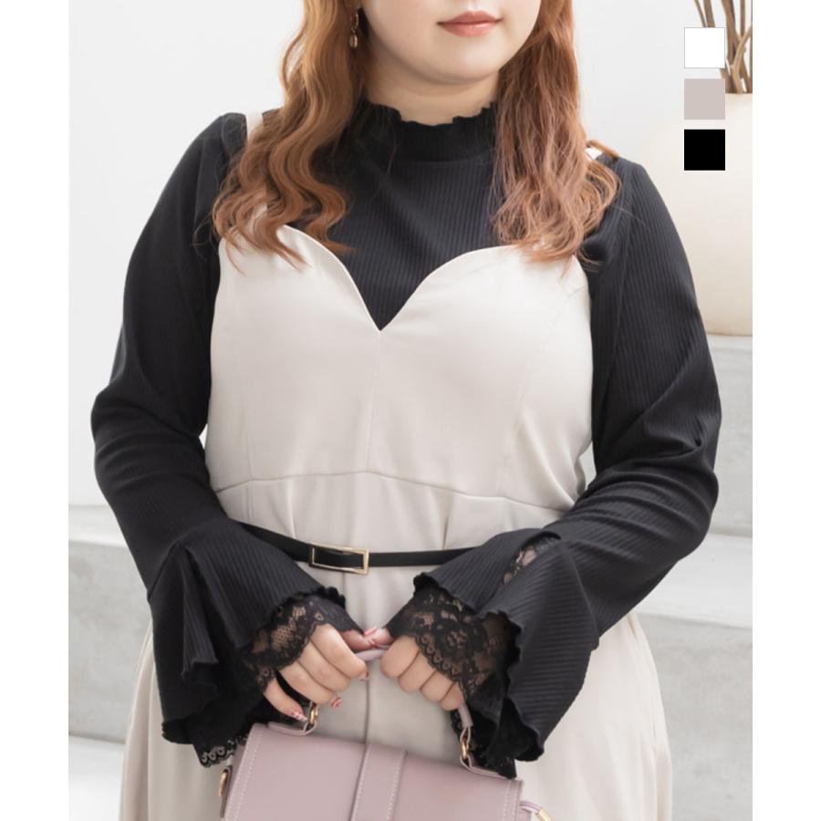 大きいサイズ レディース CLETTE オリジナル 袖レース プチハイネック