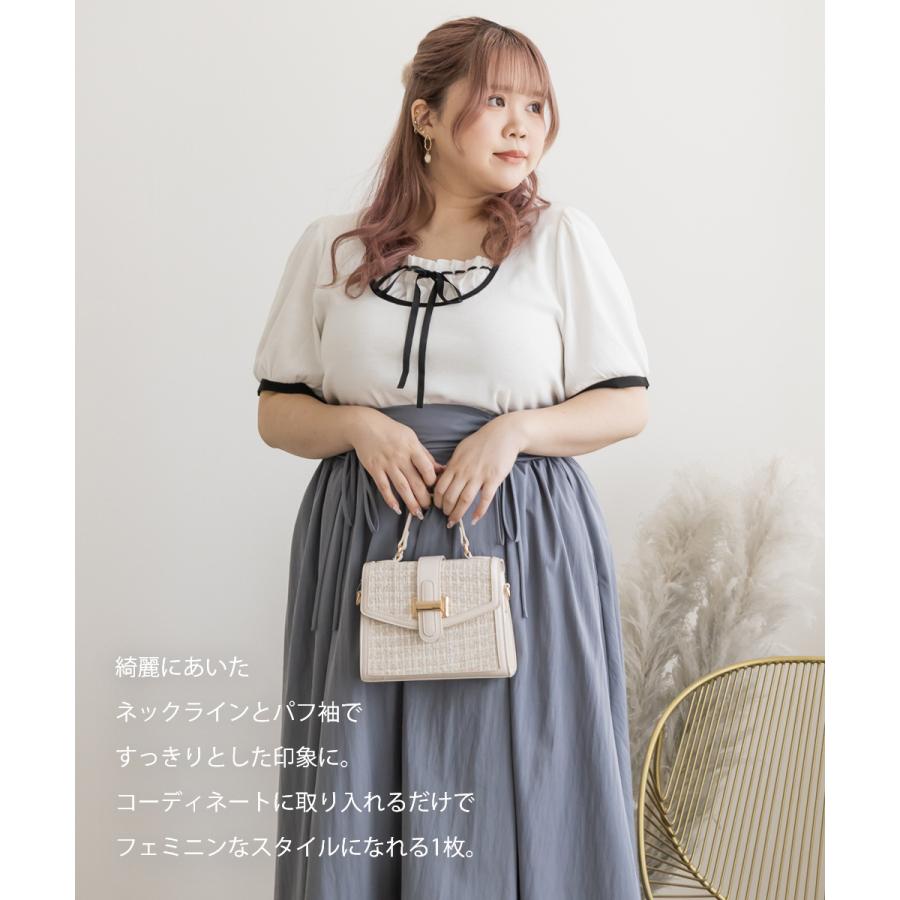 大きいサイズ レディース CLETTE オリジナル リボン使い 配色 プル 