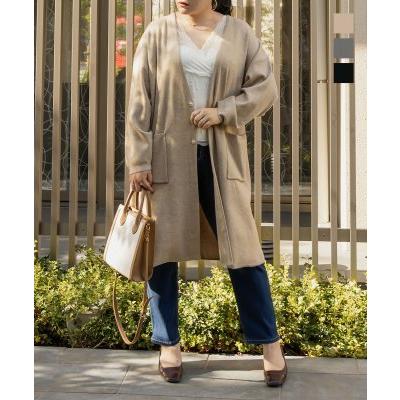 大きいサイズ レディース ノーカラーロングニットカーディガン A5a 大きいサイズ専門店 Clette 通販 Yahoo ショッピング