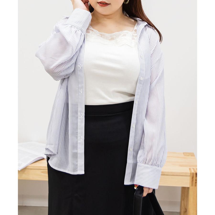 大きいサイズ レディース シアーストライプシャツ｜clette-online｜06