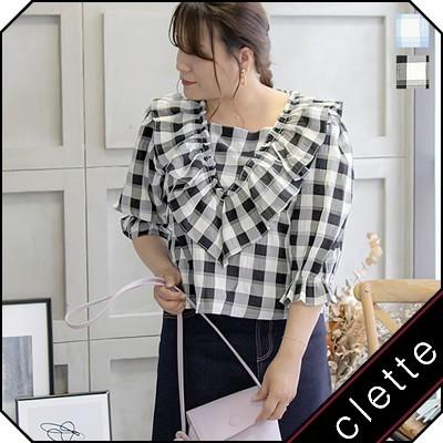 大きいサイズ レディース ギンガムチェックフリルブラウス a 大きいサイズ専門店 Clette 通販 Yahoo ショッピング