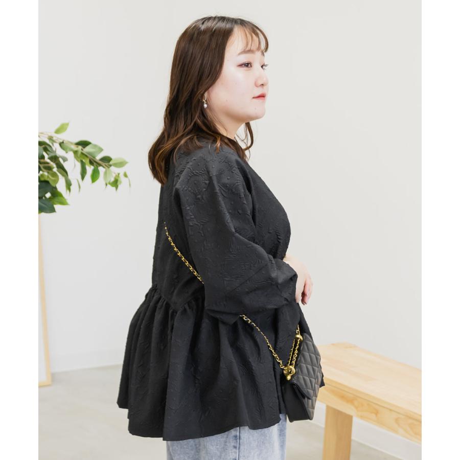 大きいサイズ レディース ふくれジャガードペプラムブラウス : 大きい 