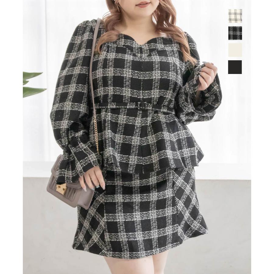 大きいサイズ レディース CLETTEオリジナル☆ツイードペプラムブラウス