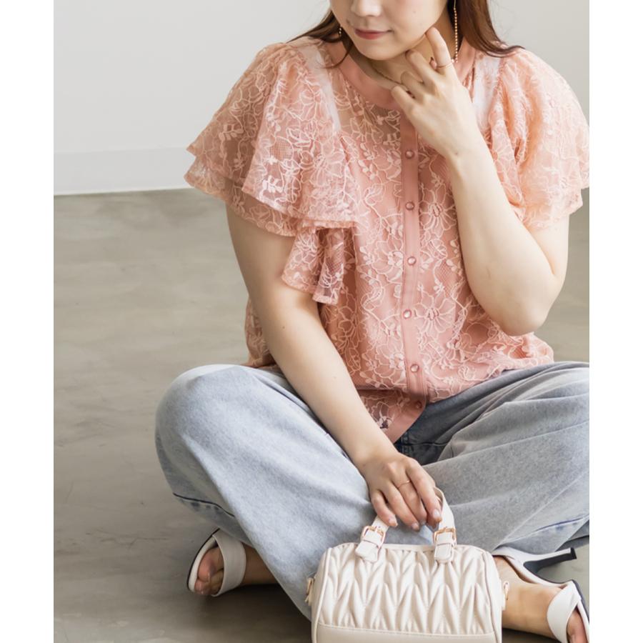 大きいサイズ レディース CLETTEオリジナルフレア袖レースブラウス 