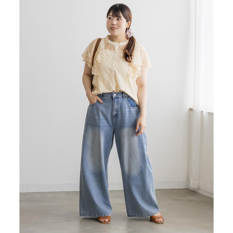 大きいサイズ レディース CLETTEオリジナルフレア袖レースブラウス 