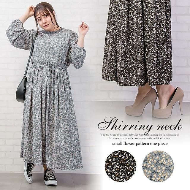 大きいサイズ レディース シャーリングネック小花柄ワンピース B4a1092 大きいサイズ専門店 Clette 通販 Yahoo ショッピング