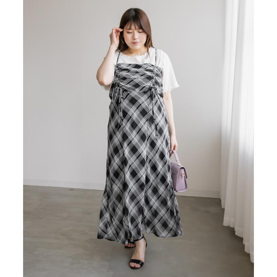 大きいサイズ レディース チェック柄シフォンキャミワンピース