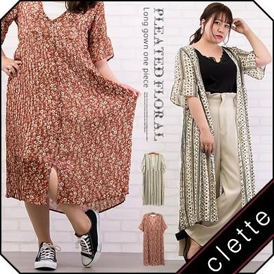 大きいサイズ レディース プリーツ使い花柄ロングガウンワンピース B4a 大きいサイズ専門店 Clette 通販 Yahoo ショッピング