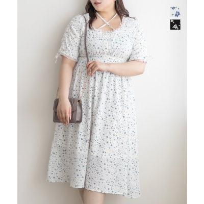 大きいサイズ レディース シフォン花柄半袖ワンピース : 大きいサイズ