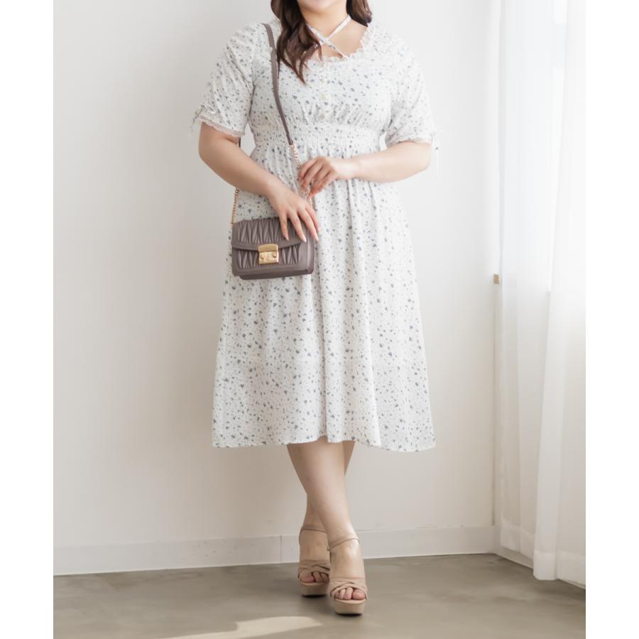 大きいサイズ レディース シフォン花柄半袖ワンピース : 大きいサイズ