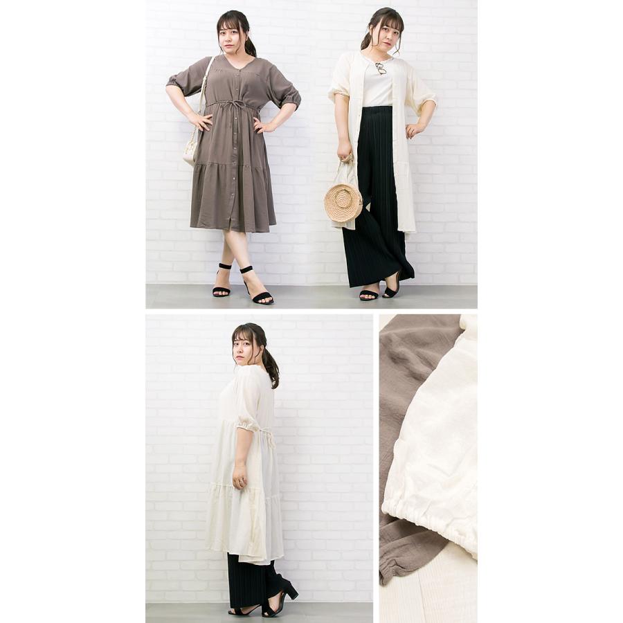 大きいサイズ レディース ウエストリボン付楊柳ティアードワンピース B4a 大きいサイズ専門店 Clette 通販 Yahoo ショッピング