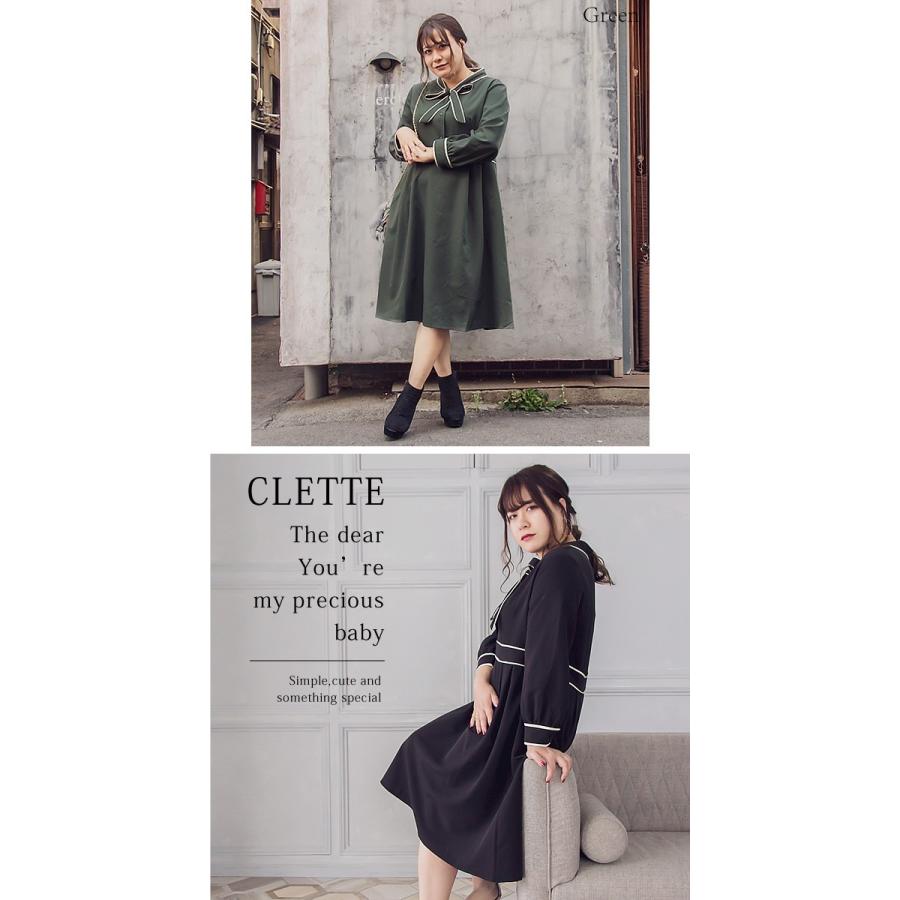 大きいサイズ レディース cletteオリジナル★パイピングボウタイワンピース｜clette-online｜06