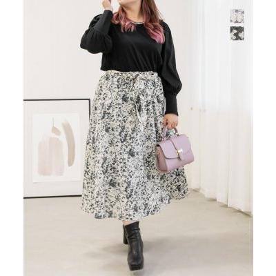 大きいサイズ レディース CLETTEオリジナル☆パール使い花柄ドッキング