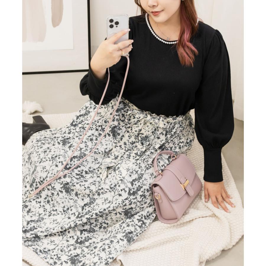 大きいサイズ レディース CLETTEオリジナル☆パール使い花柄ドッキング