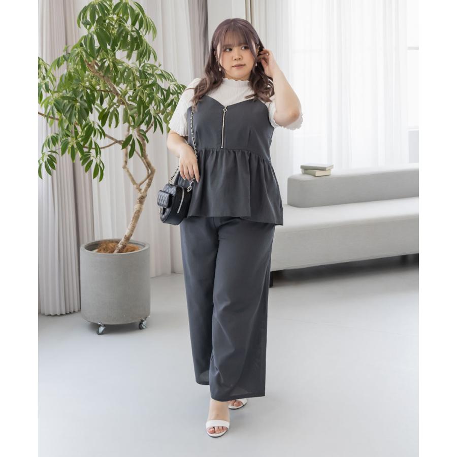 大きいサイズ レディース ジップデザインビスチェ＆パンツ