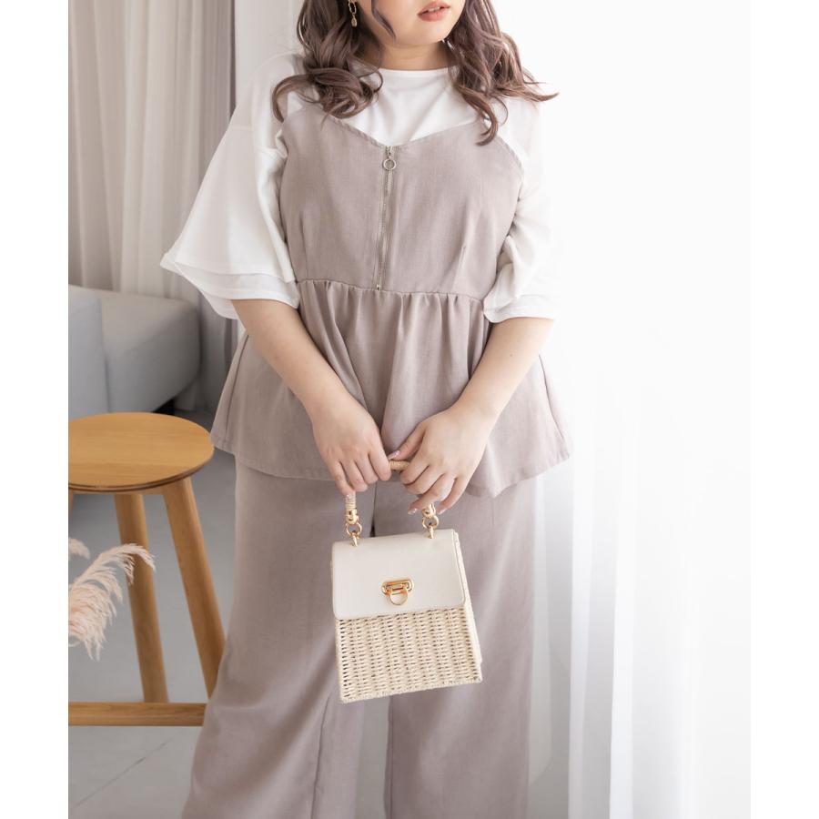 大きいサイズ レディース ジップデザインビスチェ＆パンツ