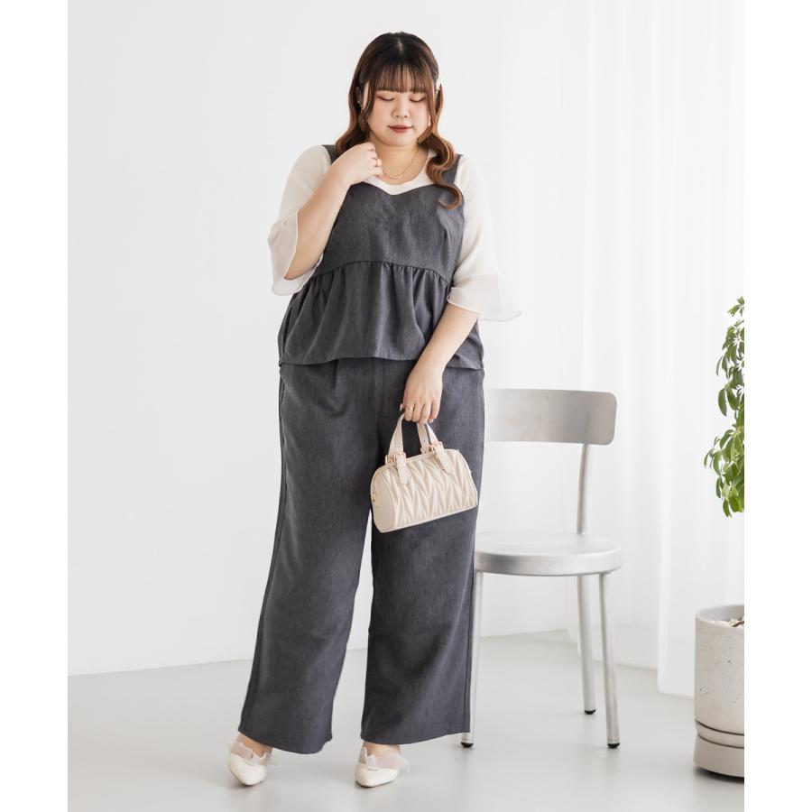 大きいサイズ レディース デニムライクビスチェ＆パンツセットアップ