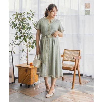大きいサイズ レディース Cletteオリジナル ベルト付パールボタンレースワンピース B4a 大きいサイズ専門店 Clette 通販 Yahoo ショッピング