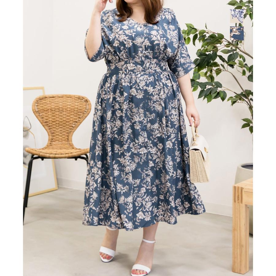人気♡kay me モノトーン柄カシュクールワンピース 花柄 大きいサイズ11 モノトーン花柄カシュクールワンピース[品番：MJNW0000868]｜me
