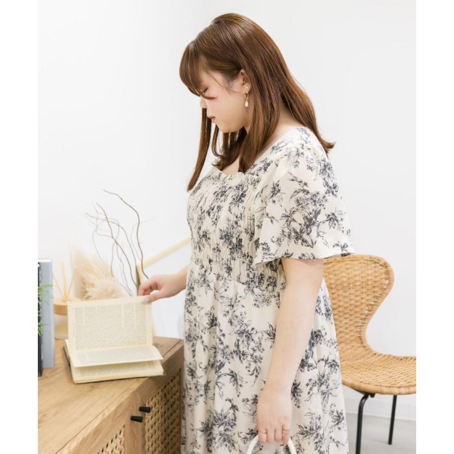大きいサイズ レディース CLETTEオリジナル☆シャーリング花柄 大きいサイズ レディース CLETTEオリジナル☆シャーリング花柄