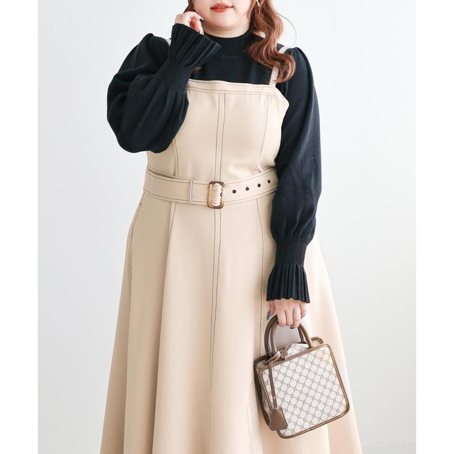 大きいサイズ レディース CLETTE オリジナル 配色 ステッチ フレア