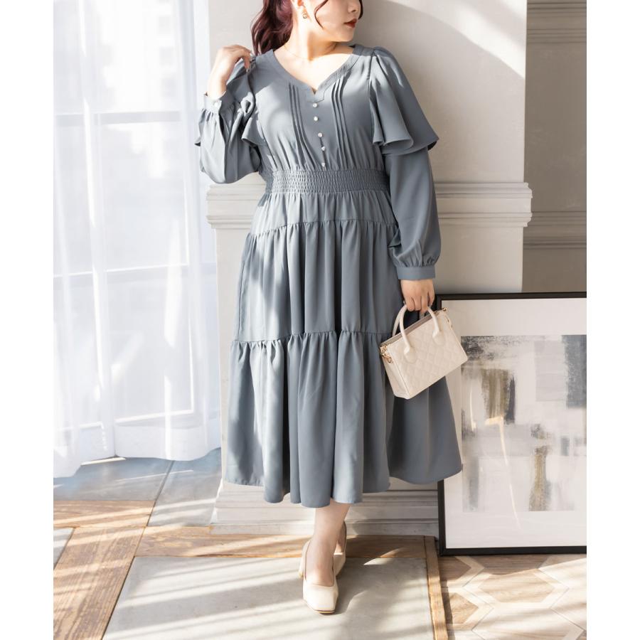 大きいサイズ レディース CLETTEオリジナル☆長袖ケープワンピース