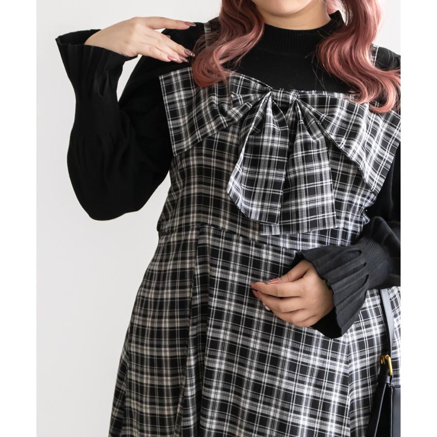 【新品未使用品】CLETTEオリジナルチェックフリルリボンワンピース　XL 大きいサイズ レディース CLETTEオリジナル☆リボンデザインワンピース
