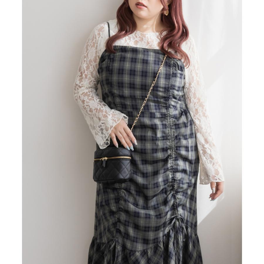 ハンドメイド グレー×イエロー起毛チェック フリル付きノーカラー前