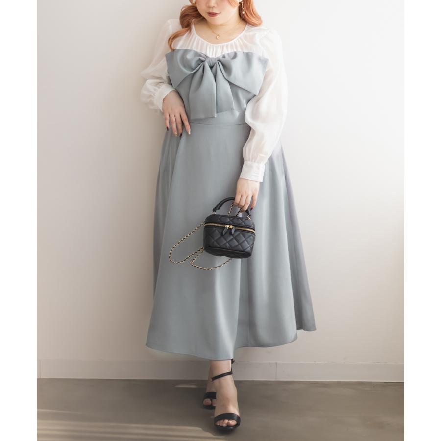 【匿名発送】CLETTE リボンデザインワンピース LL 秋コーデ 大きいサイズ 大きいサイズ レディース CLETTEオリジナル☆フロントリボンギャザー